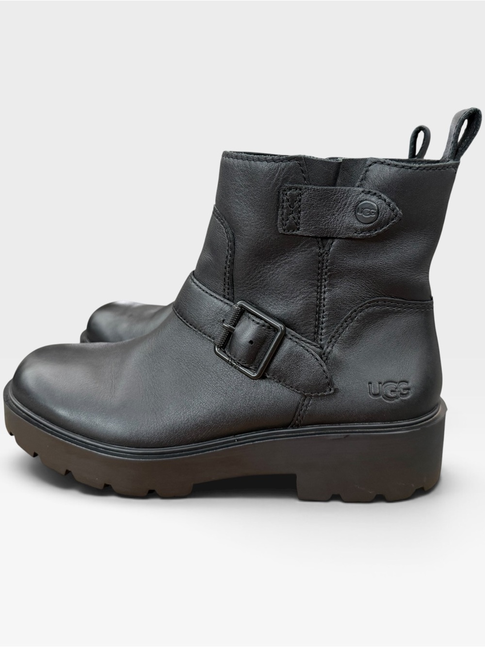 UGG Black Leather Buckle Ankle Boots